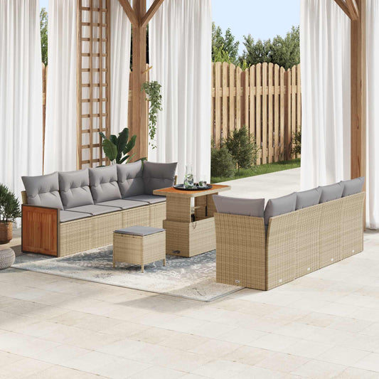 Set Divano da Giardino con cuscino 11 pcs Beige e Grigio Chiaro