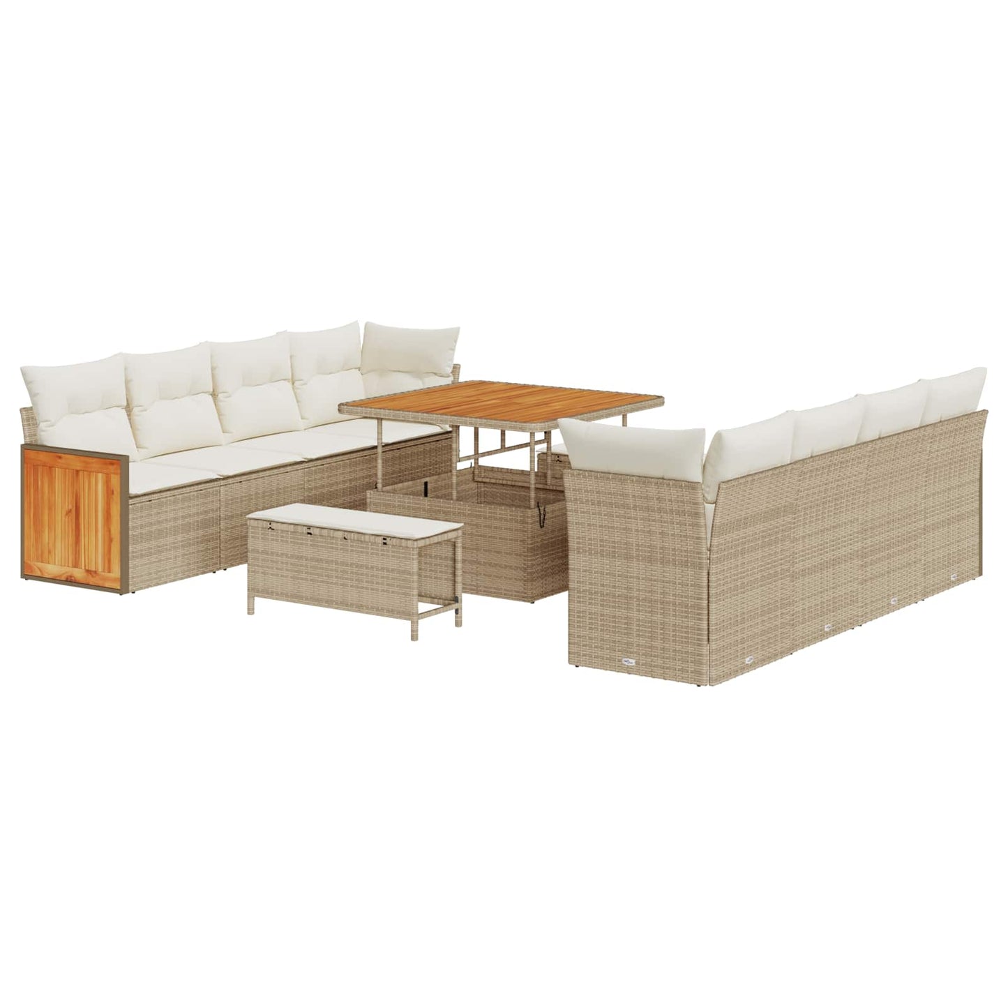 Set Divano da Giardino con cuscino 11 pcs Beige e Crema | homemem39
