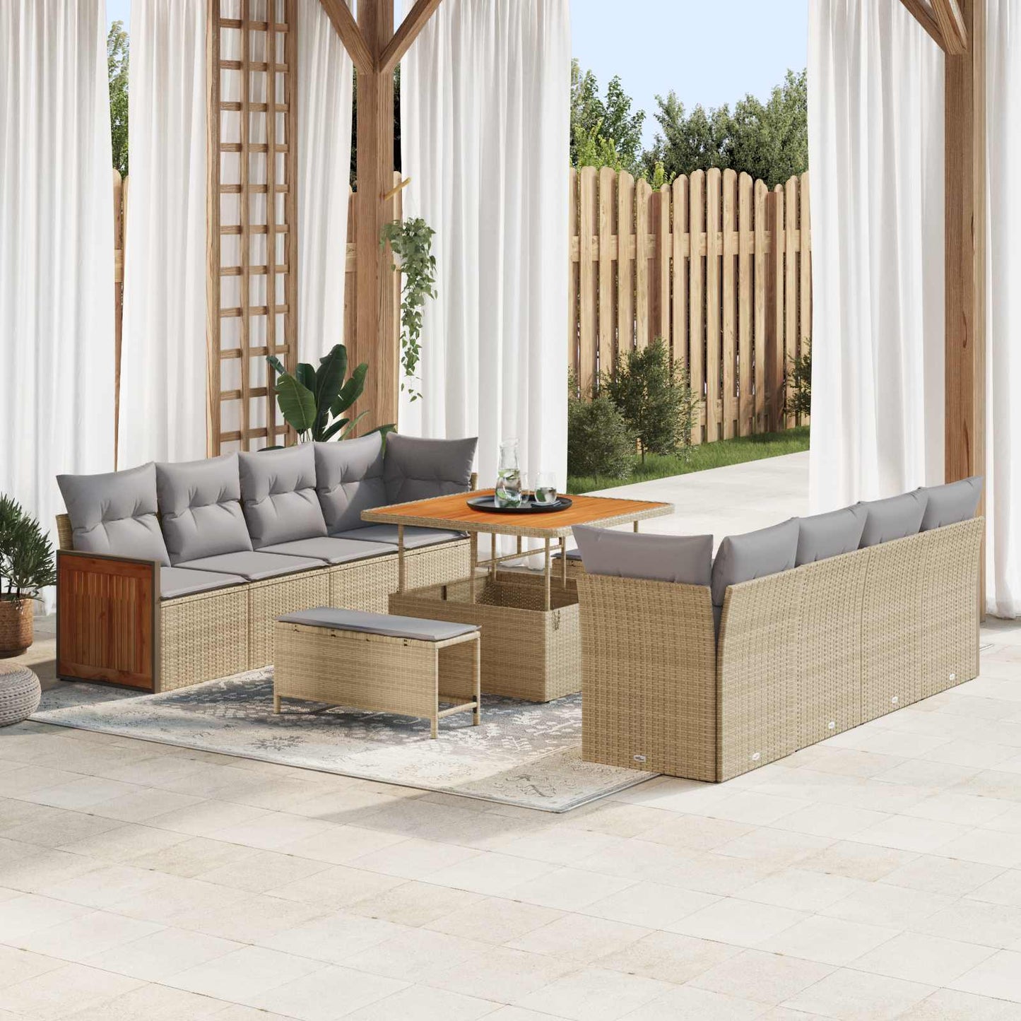 Set Divano da Giardino con cuscino 11 pcs Beige e Grigio Chiaro | homemem39