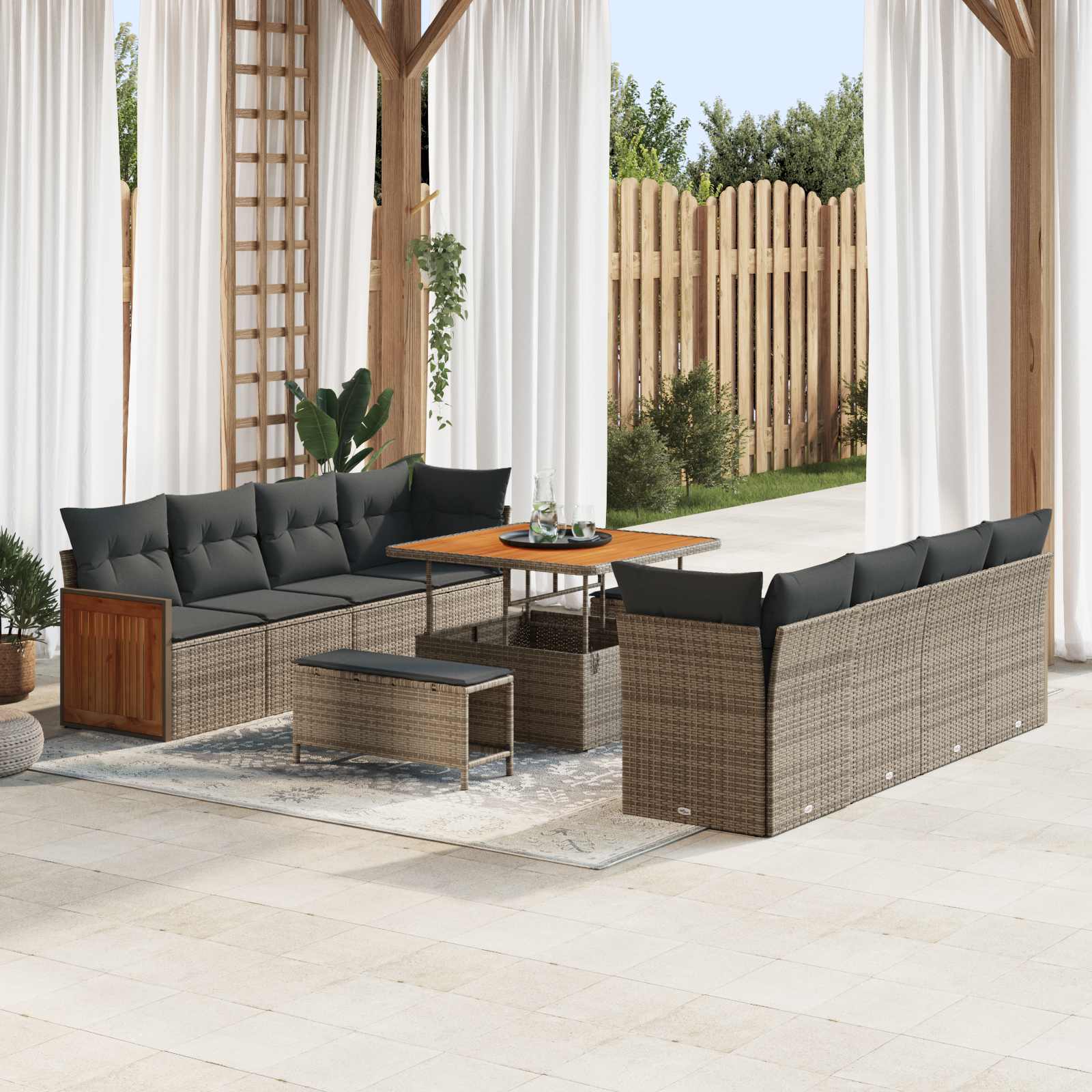 Set Divano da Giardino con cuscino 11 pcs Grigio | homemem39