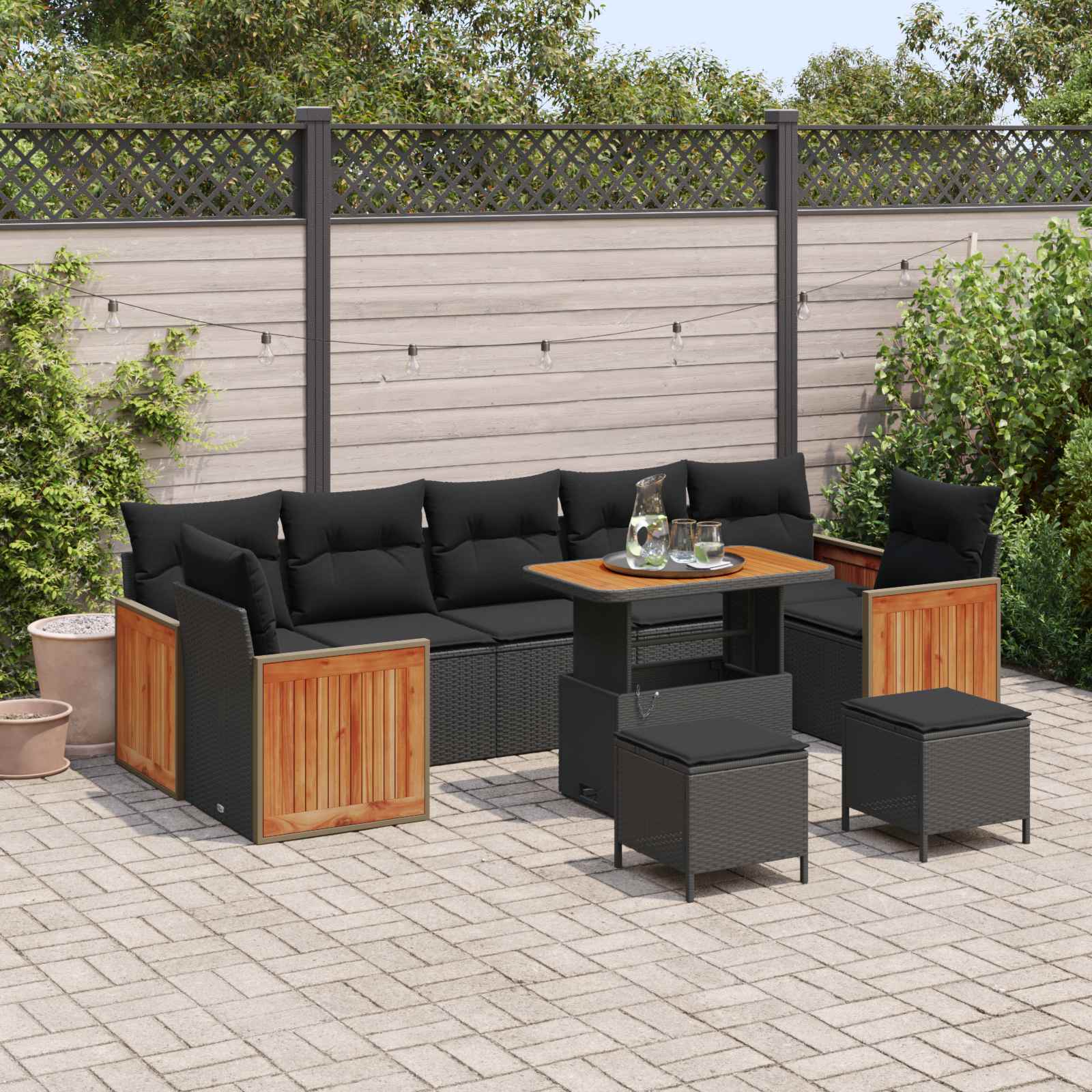 Set Divano da Giardino con cuscino 10 pcs Nero | homemem39