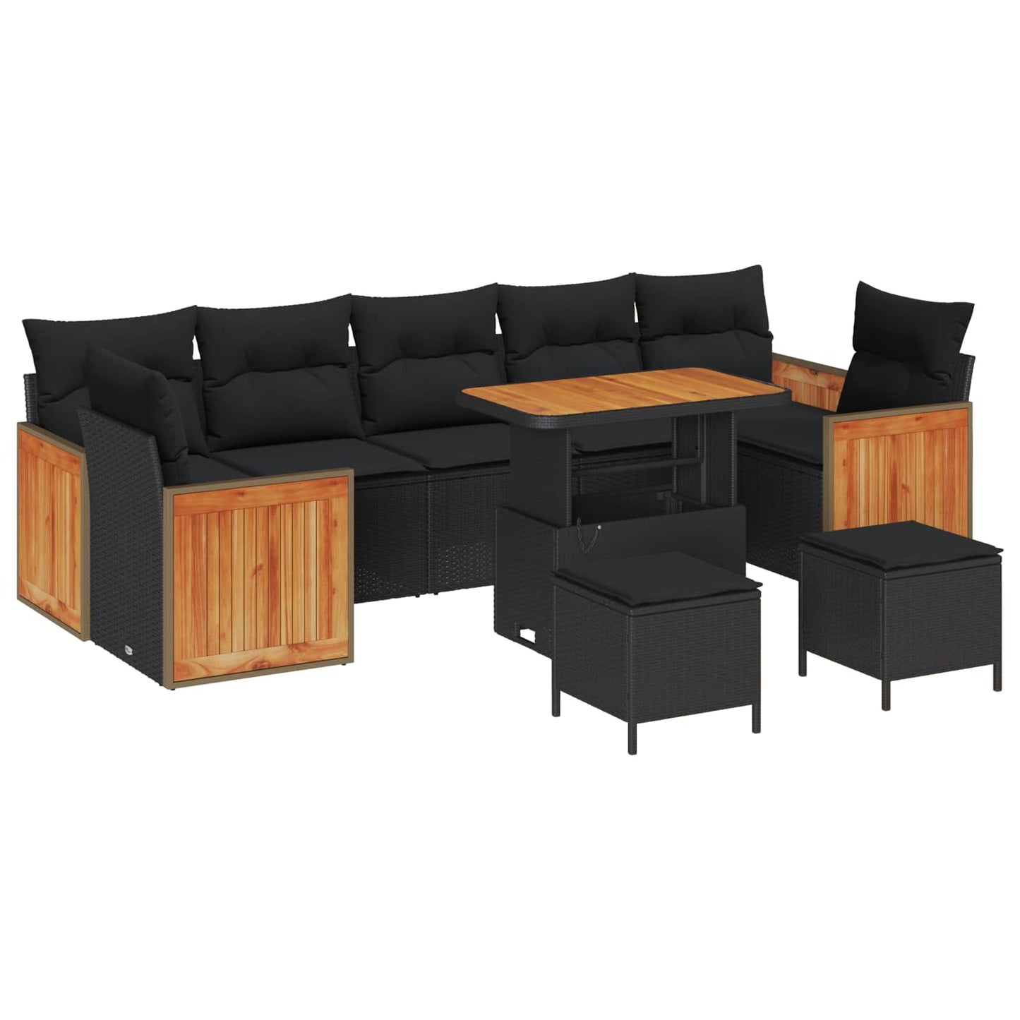 Set Divano da Giardino con cuscino 10 pcs Nero | homemem39