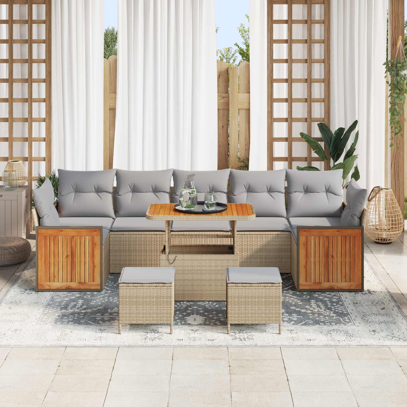 Set Divano da Giardino con cuscino 10 pcs Beige e Grigio Chiaro | homemem39