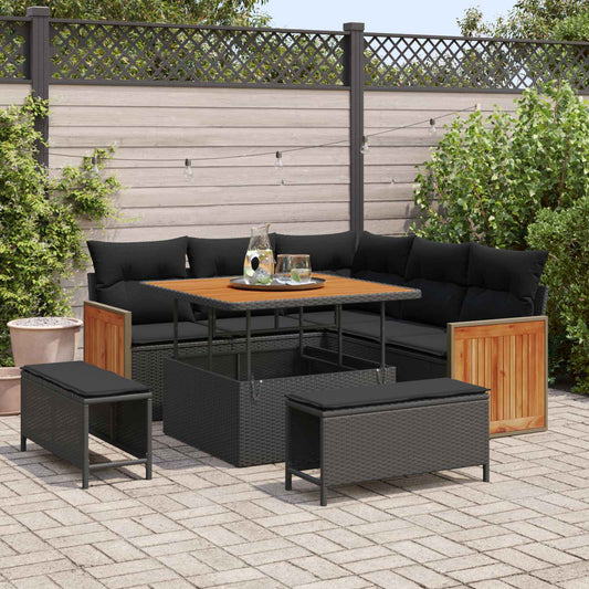 Set Divano da Giardino 8 pz 8-Numero di posti Nero