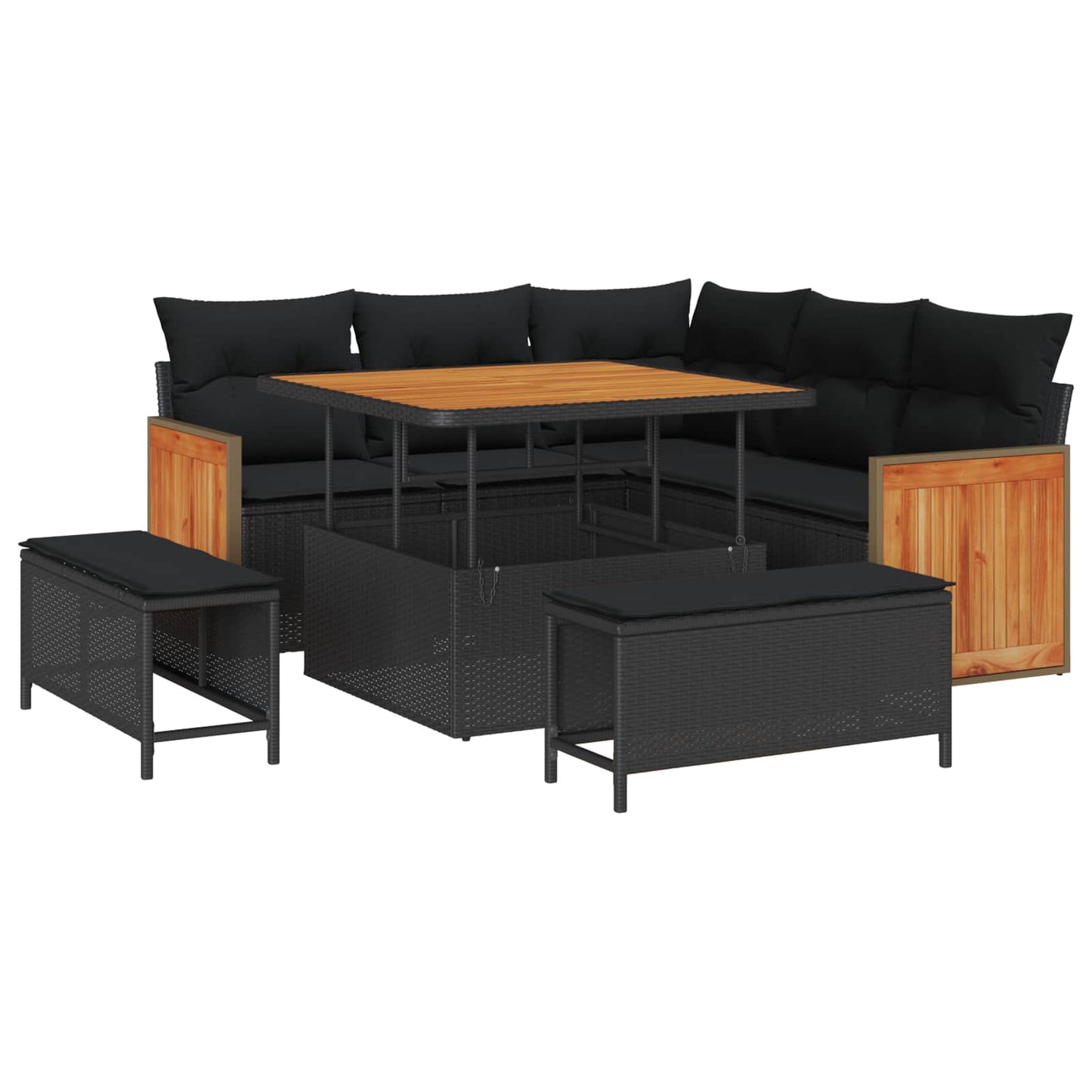 Set Divano da Giardino con cuscino 8 pcs Nero | homemem39