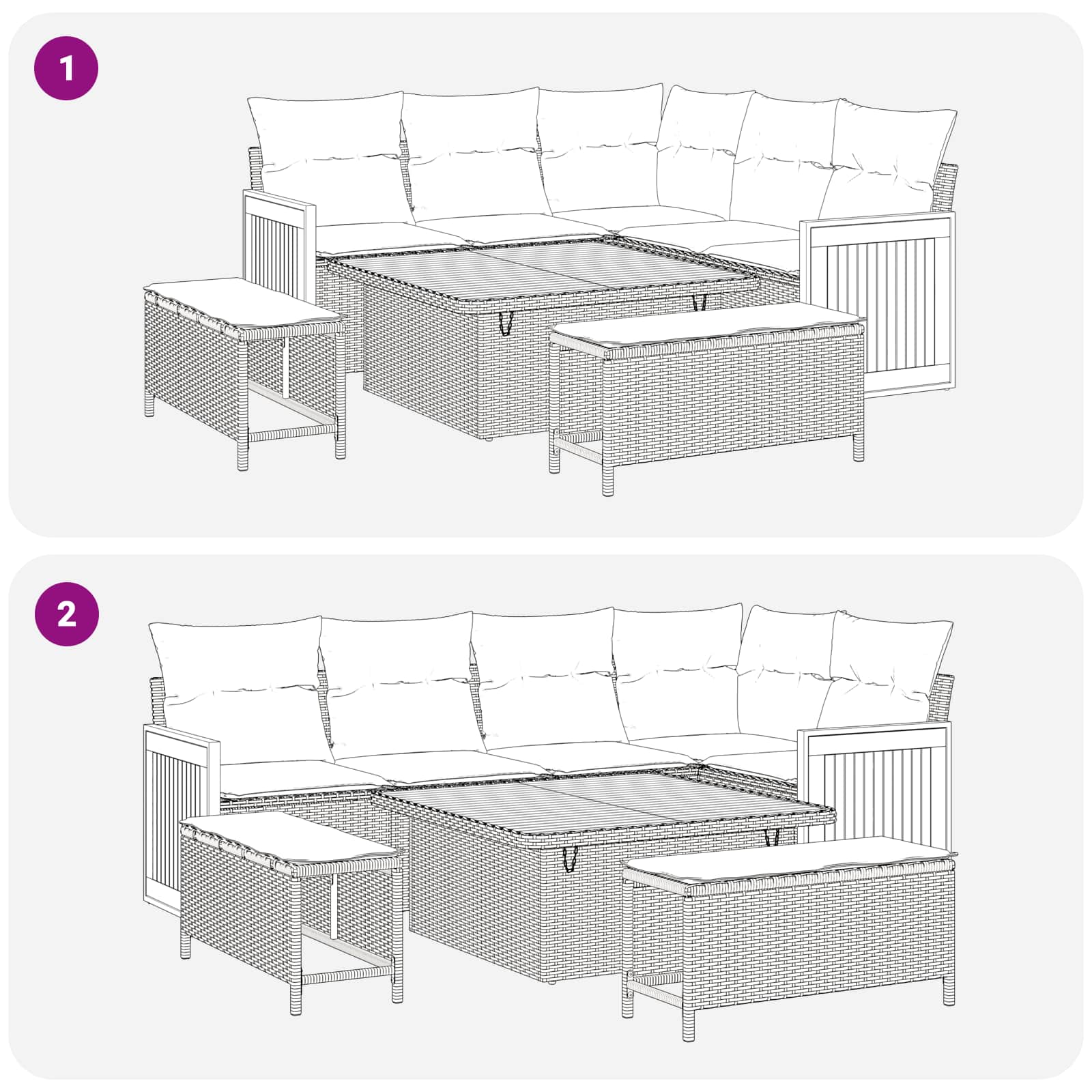 Set Divano da Giardino 8 pz 8-Numero di posti Nero e Crema | homemem39