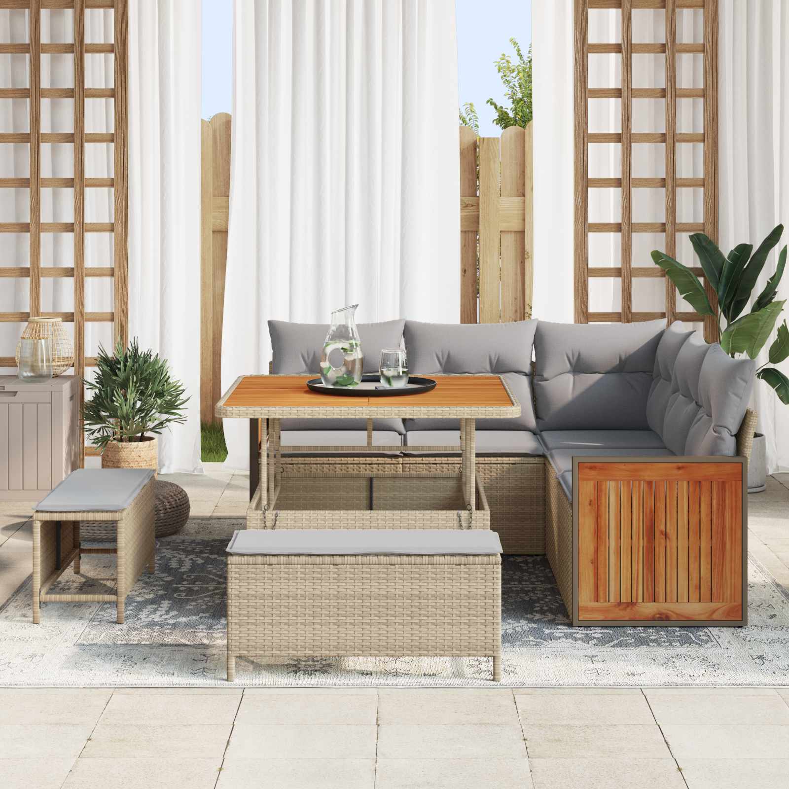 Set Divano da Giardino con cuscino 8 pcs Beige e Grigio Chiaro | homemem39
