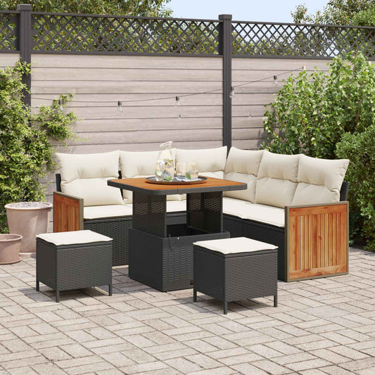 Set Divano da Giardino 8 pz 8-Numero di posti Nero e Crema | homemem39