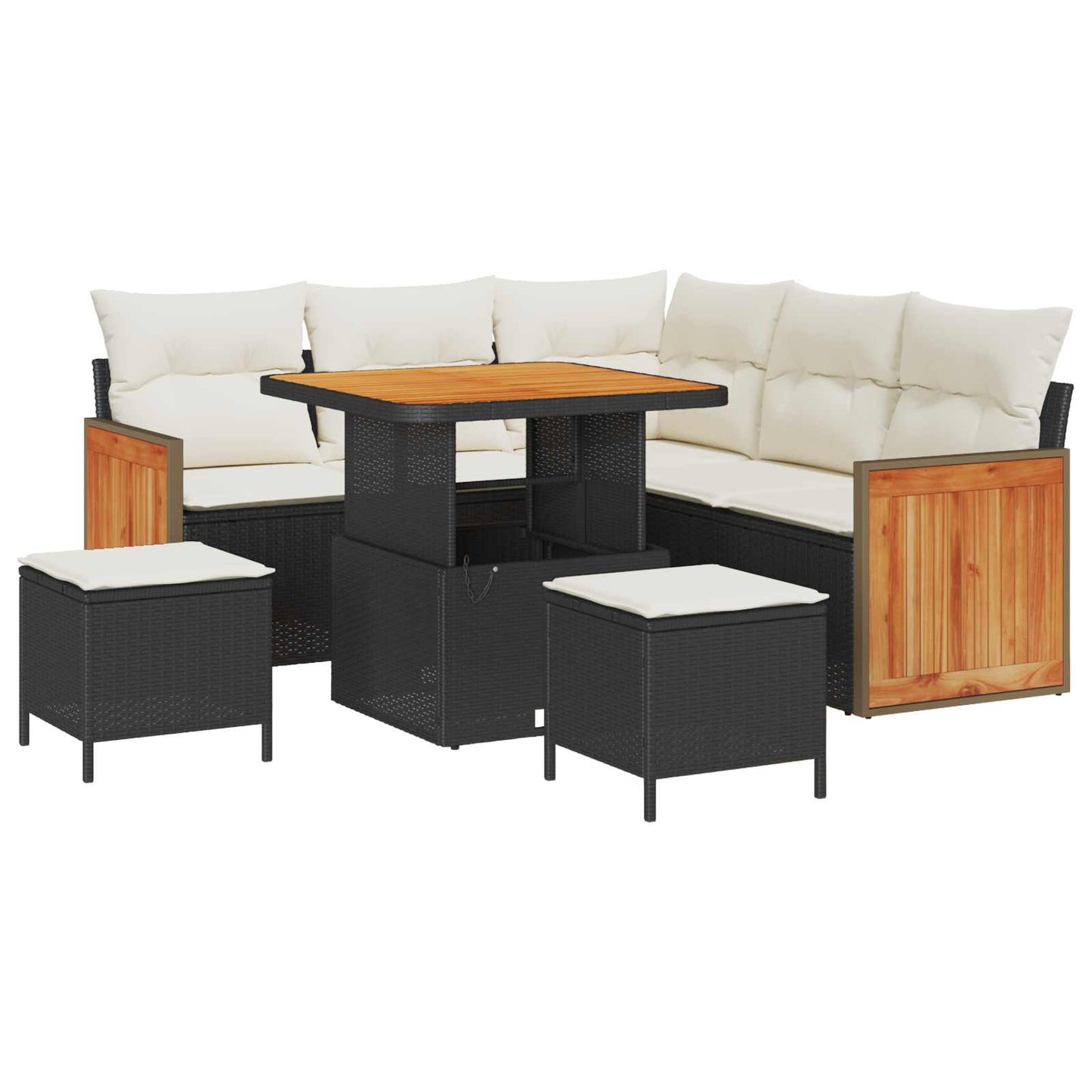 Set Divano da Giardino 8 pz 8-Numero di posti Nero e Crema | homemem39