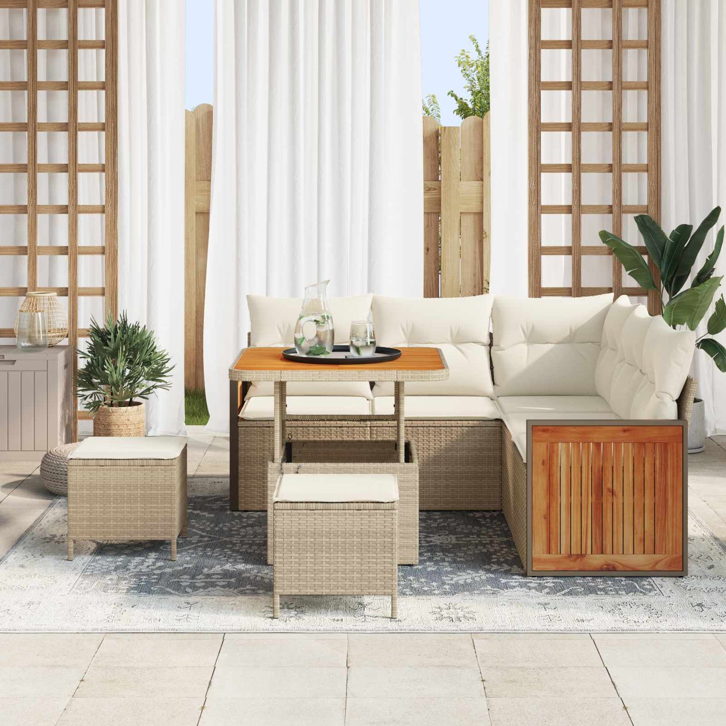 Set Divano da Giardino 8 pz 8-Numero di posti Beige e Crema | homemem39