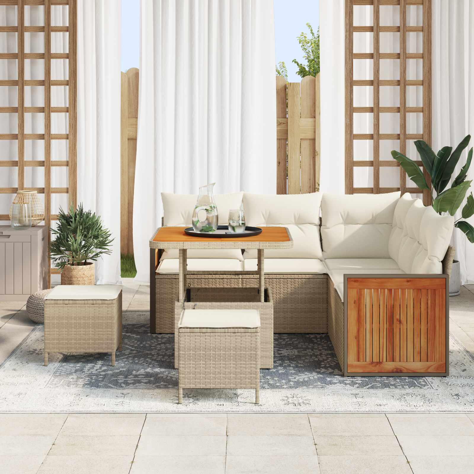 Set Divano da Giardino 8 pz 8-Numero di posti Beige e Crema | homemem39
