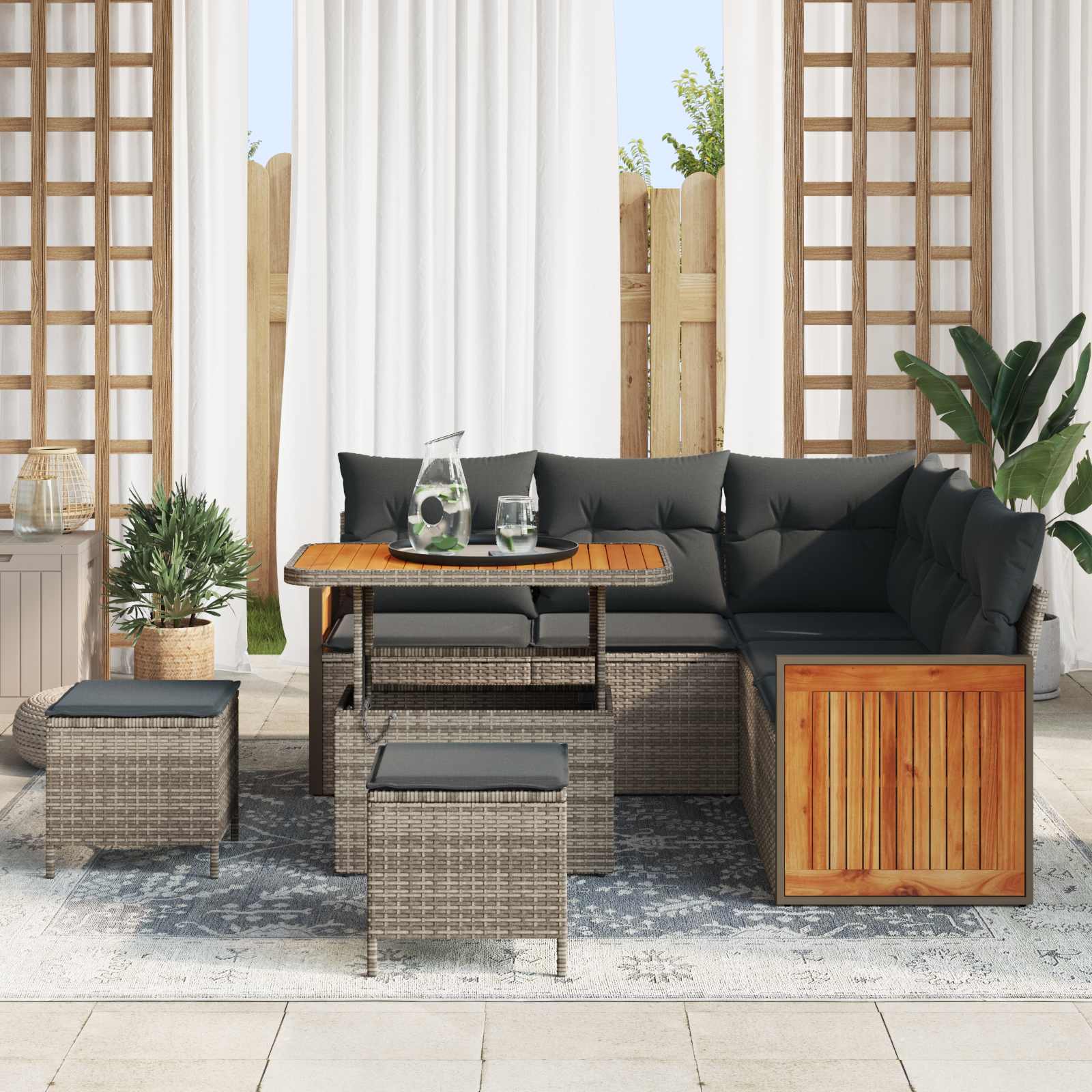 Set Divano da Giardino con cuscino 8 pcs Grigio | homemem39
