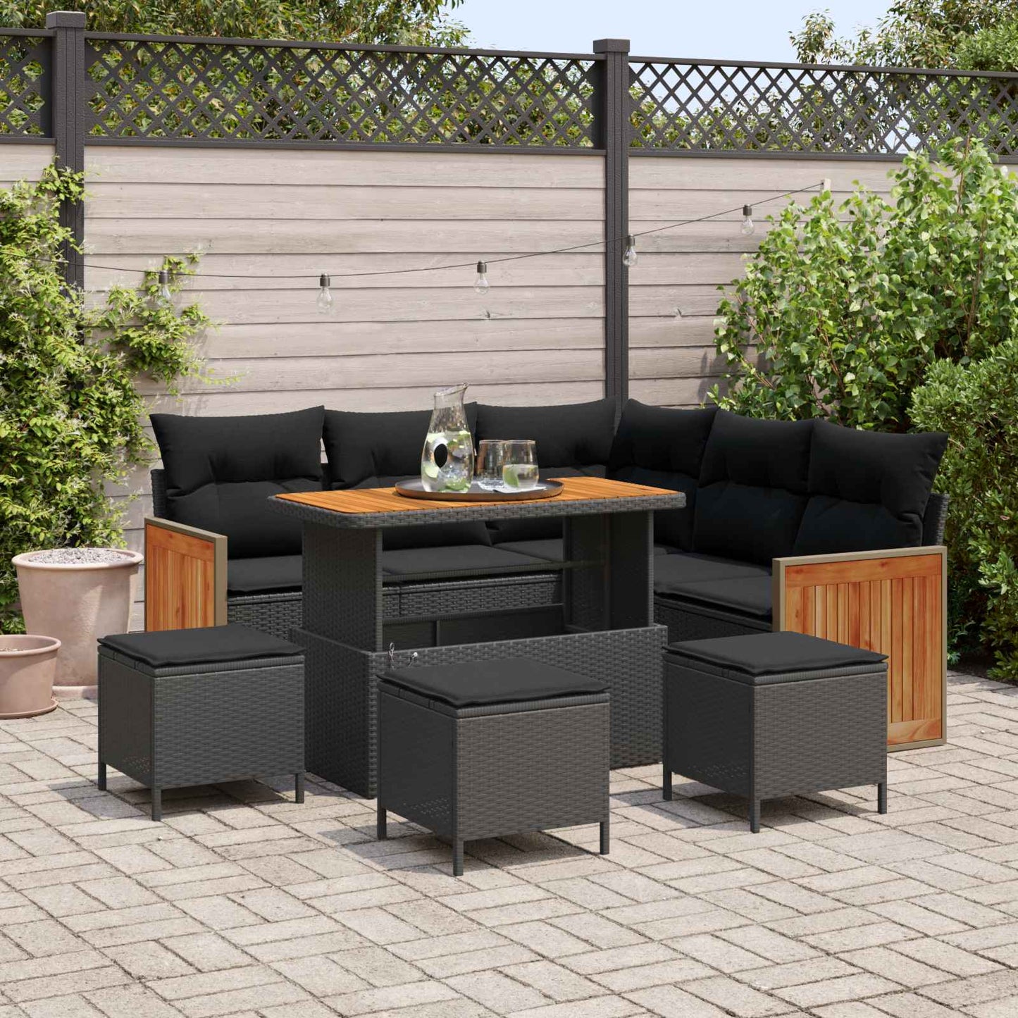 Set Divano da Giardino con cuscino 9 pcs Nero | homemem39
