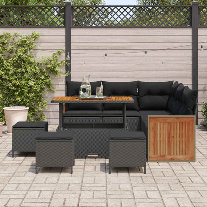 Set Divano da Giardino con cuscino 9 pcs Nero | homemem39