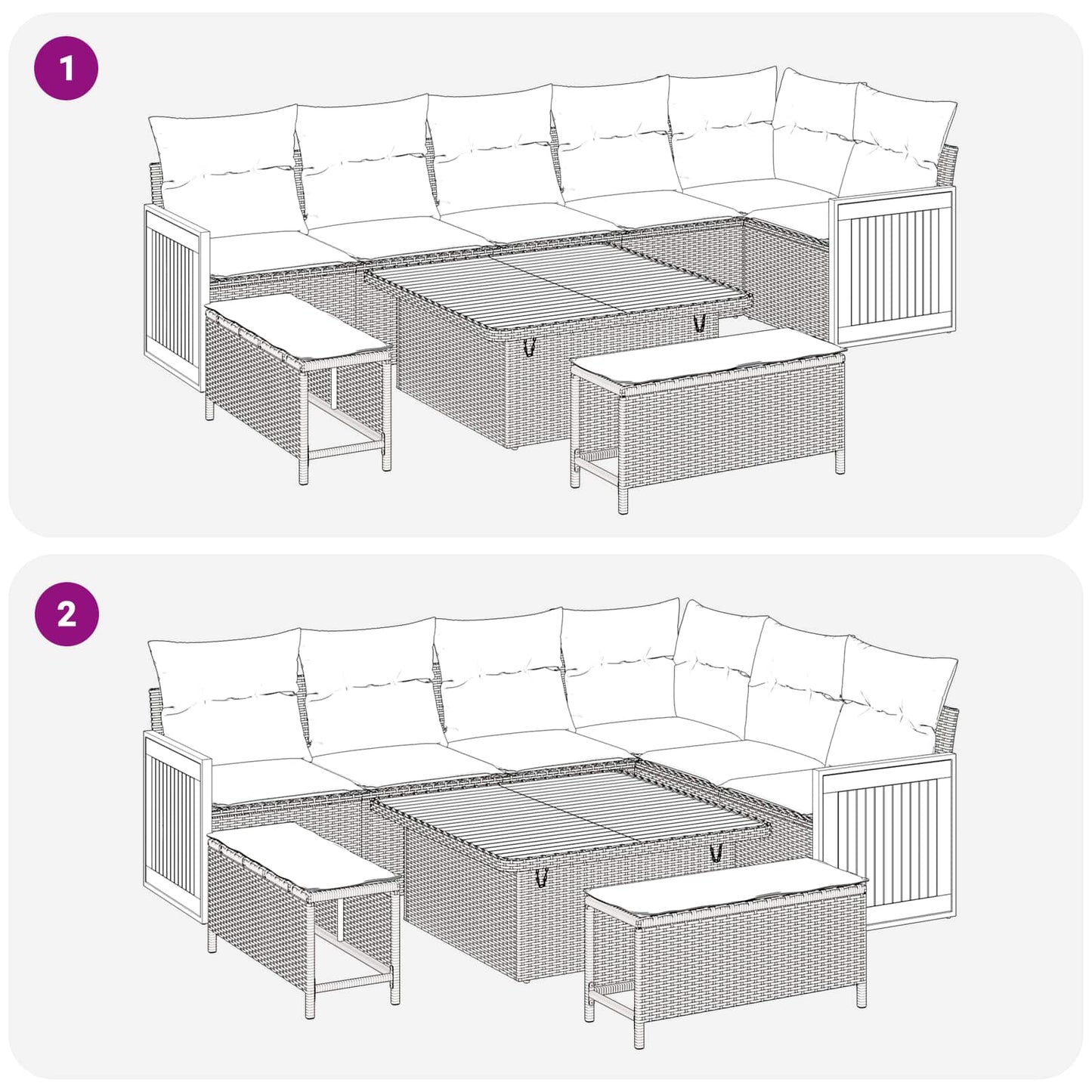 Set Divano da Giardino con cuscino 9 pcs Nero e Crema | homemem39