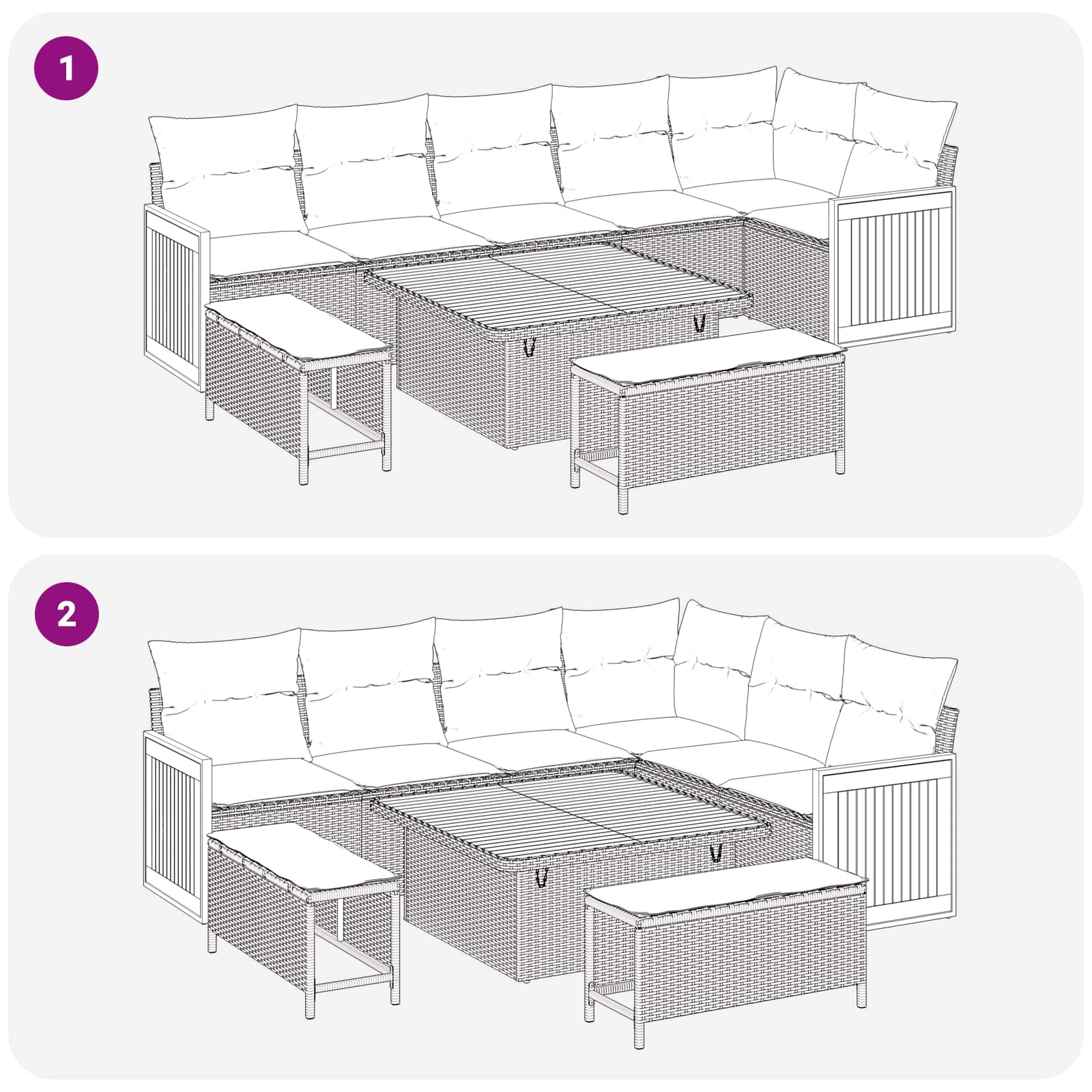 Set Divano da Giardino con cuscino 9 pcs Nero e Crema | homemem39