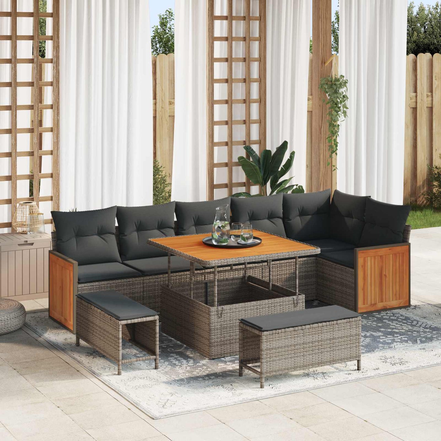 Set Divano da Giardino 9 pz 9-Numero di posti Grigio