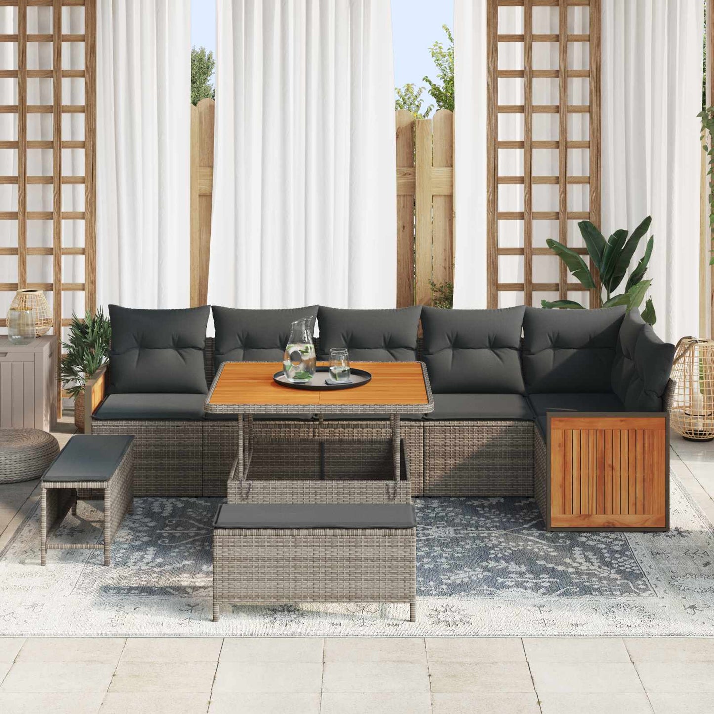 Set Divano da Giardino 9 pz 9-Numero di posti Grigio