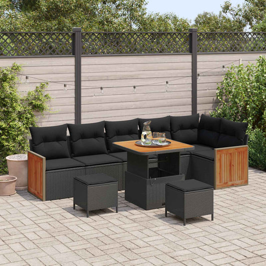 Set Divano da Giardino con cuscino 9 pcs Nero