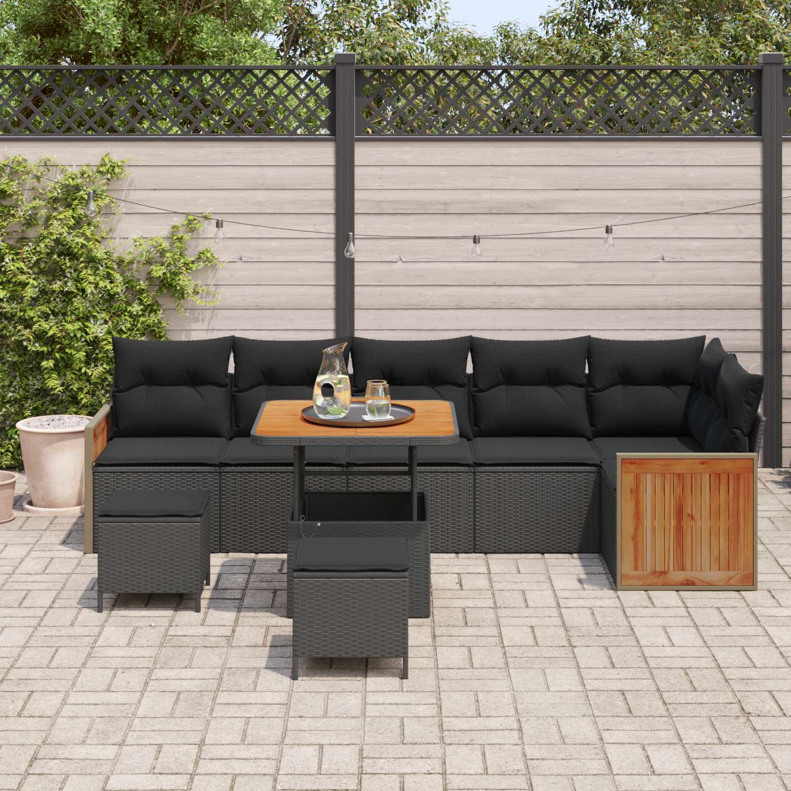 Set Divano da Giardino con cuscino 9 pcs Nero | homemem39