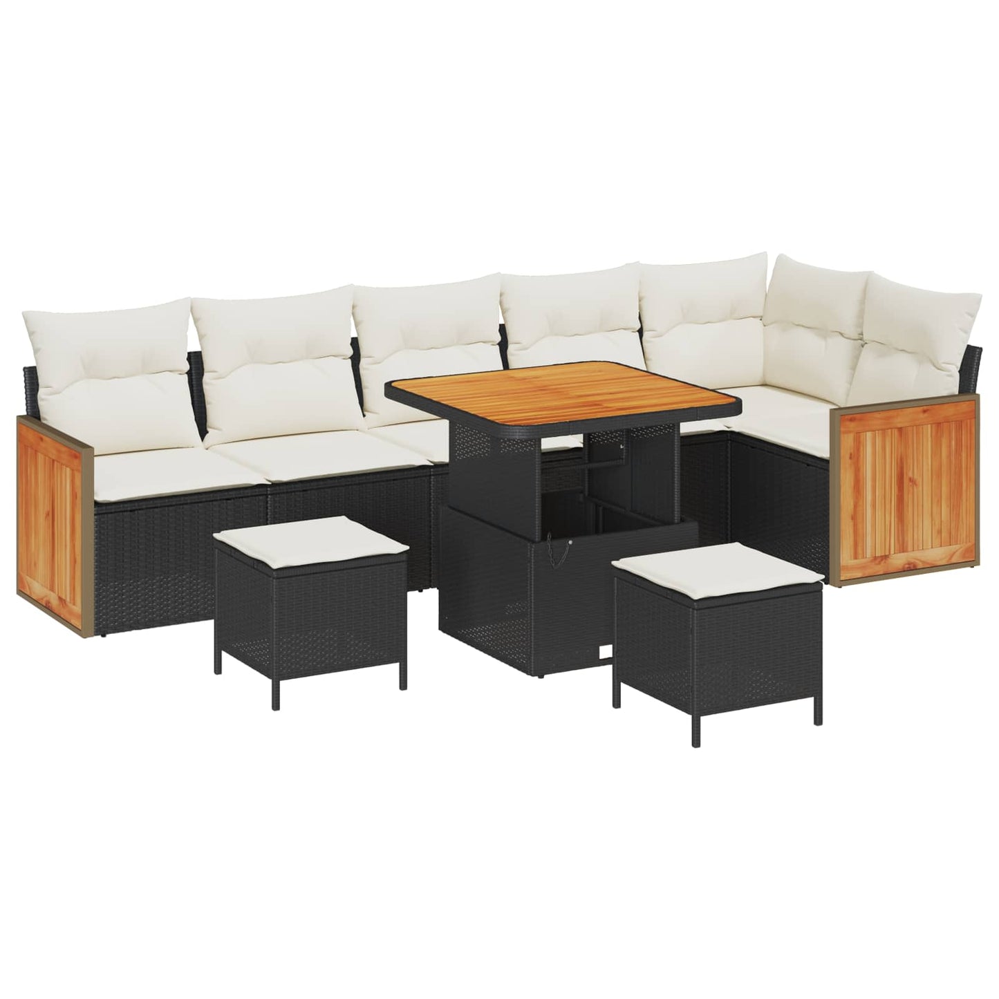 Set Divano da Giardino con cuscino 9 pcs Nero e Crema | homemem39