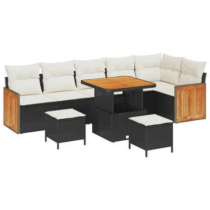 Set Divano da Giardino con cuscino 9 pcs Nero e Crema | homemem39