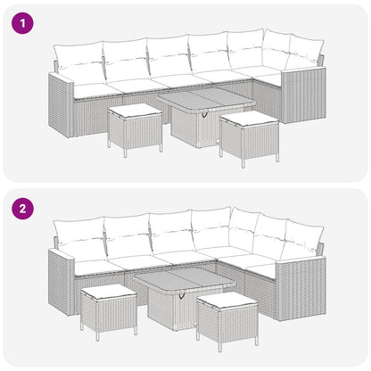 Set Divano da Giardino con cuscino 9 pcs Nero e Crema | homemem39