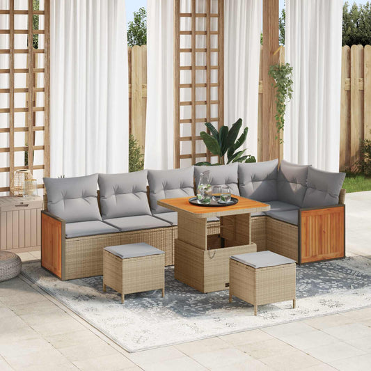 Set Divano da Giardino con cuscino 9 pcs Beige e Grigio Chiaro
