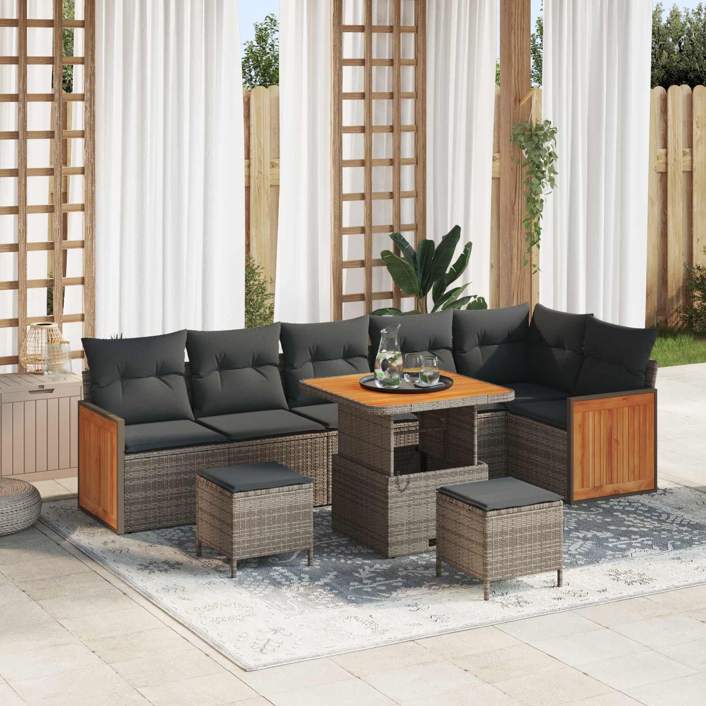 Set Divano da Giardino con cuscino 9 pcs Grigio | homemem39