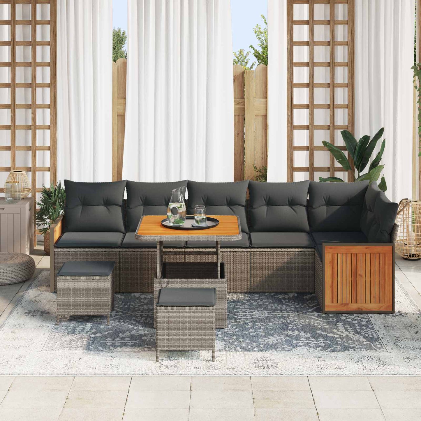 Set Divano da Giardino con cuscino 9 pcs Grigio | homemem39