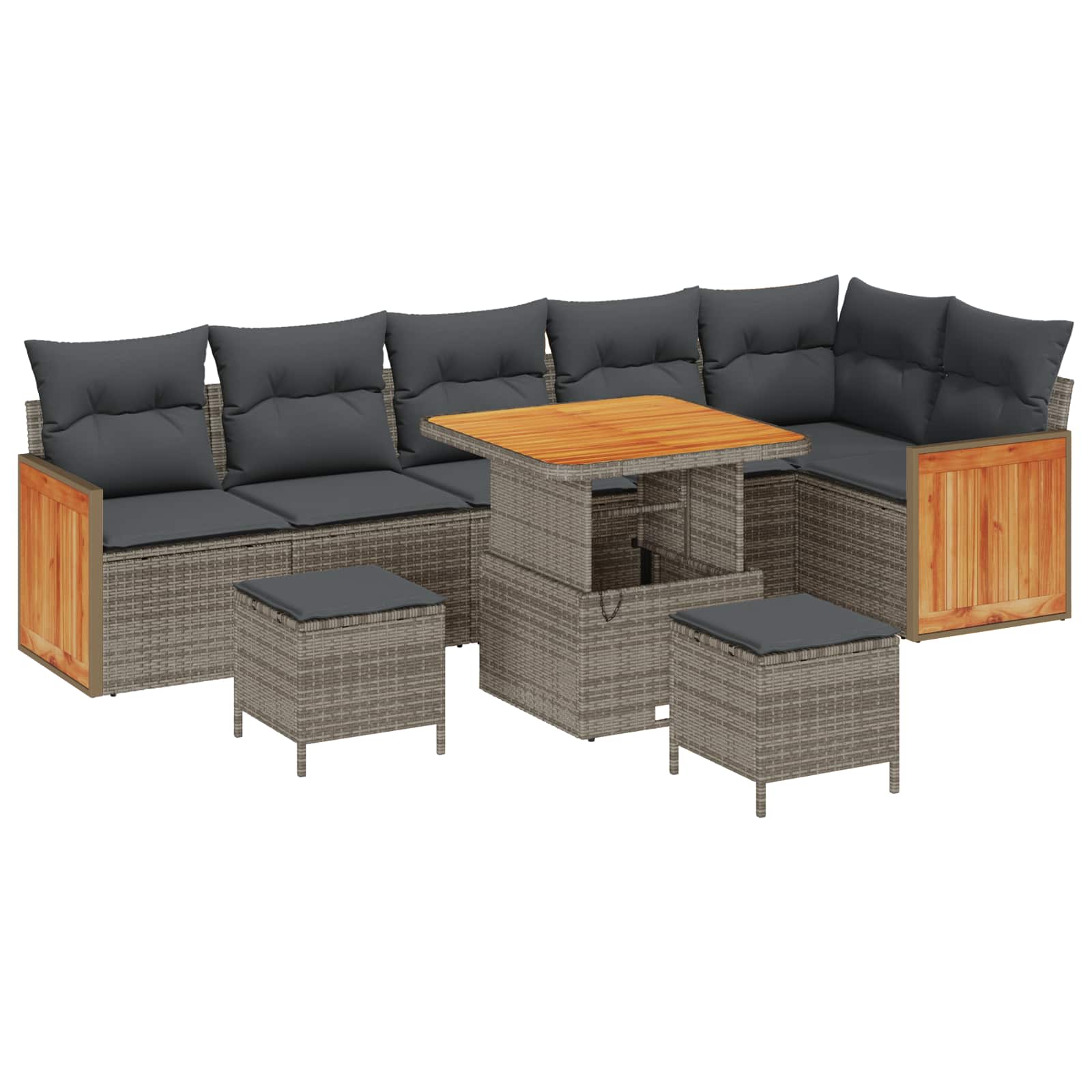 Set Divano da Giardino con cuscino 9 pcs Grigio | homemem39