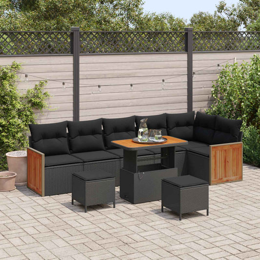 Set Divano da Giardino con cuscino 9 pcs Nero