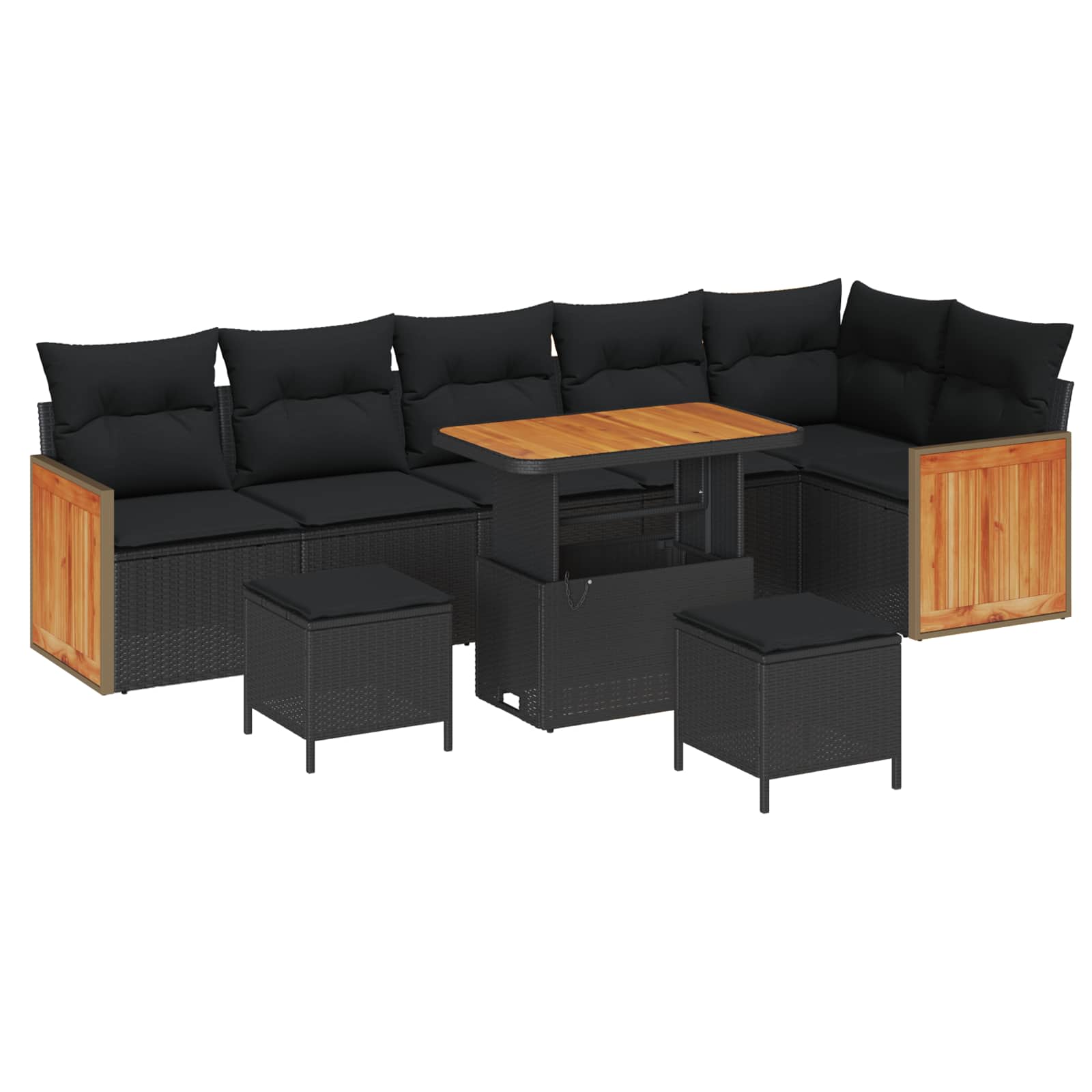 Set Divano da Giardino con cuscino 9 pcs Nero | homemem39