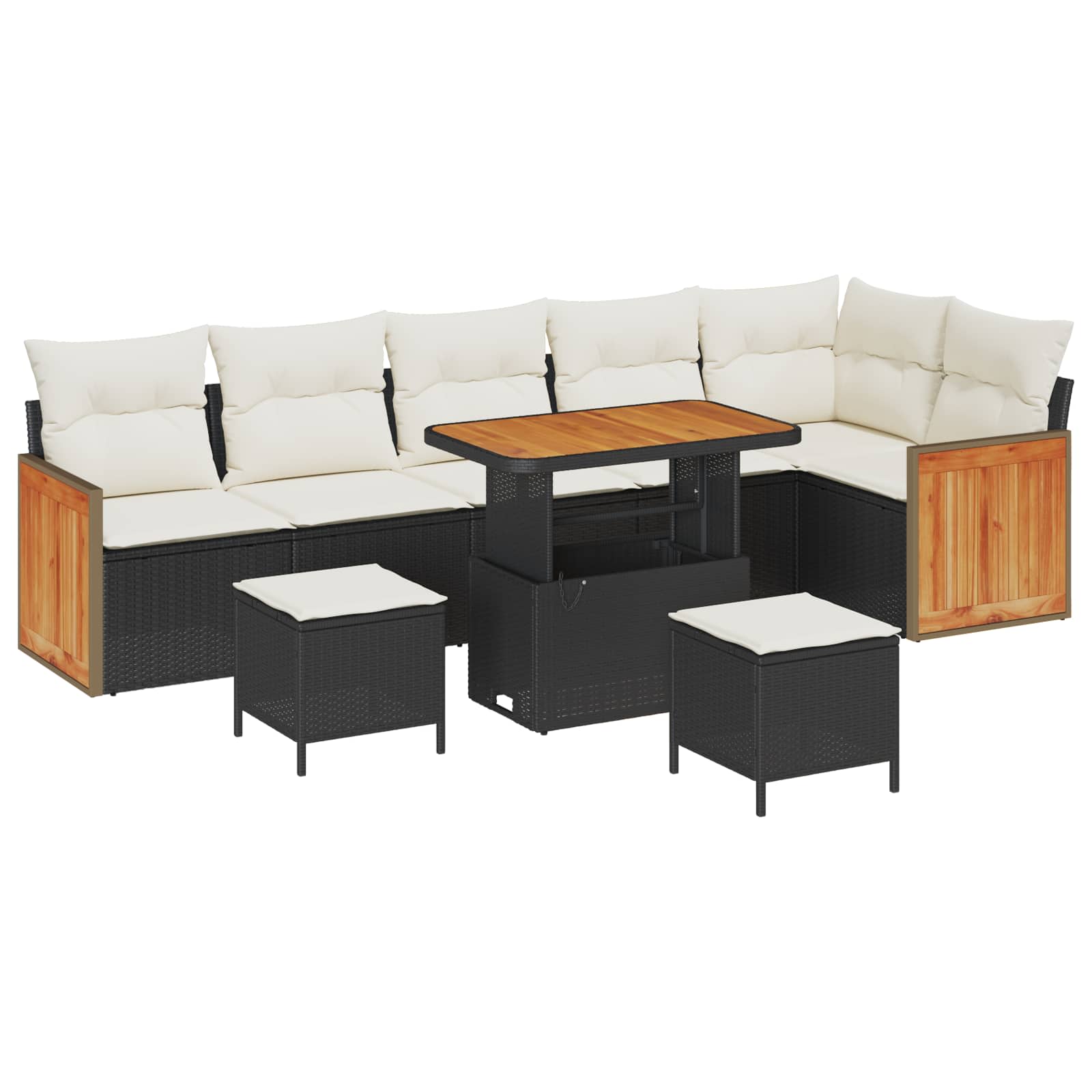 Set Divano da Giardino con cuscino 9 pcs Nero e Crema | homemem39