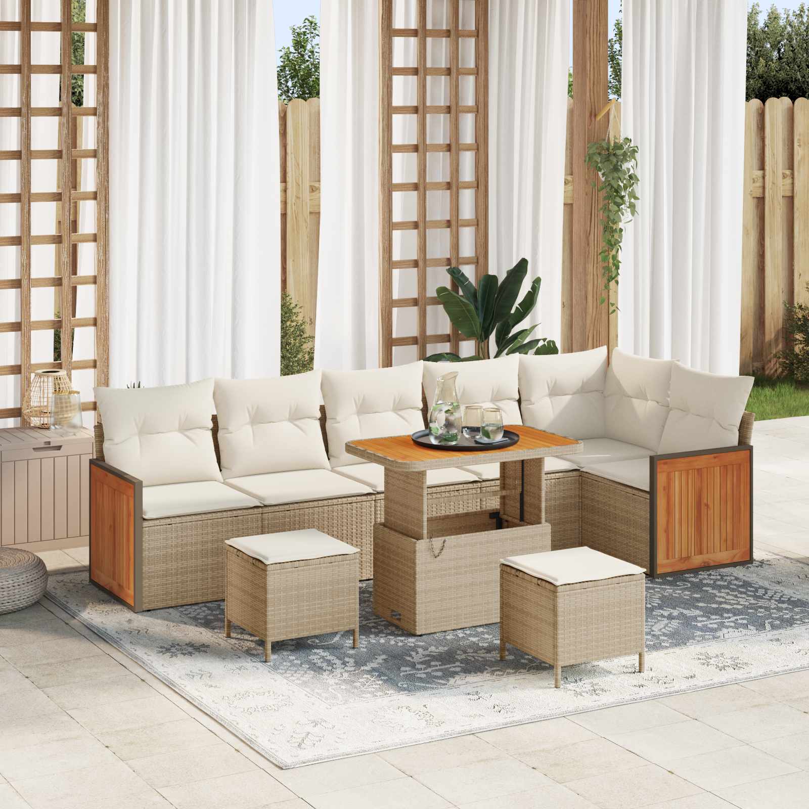 Set Divano da Giardino con cuscino 9 pcs Beige e Crema | homemem39