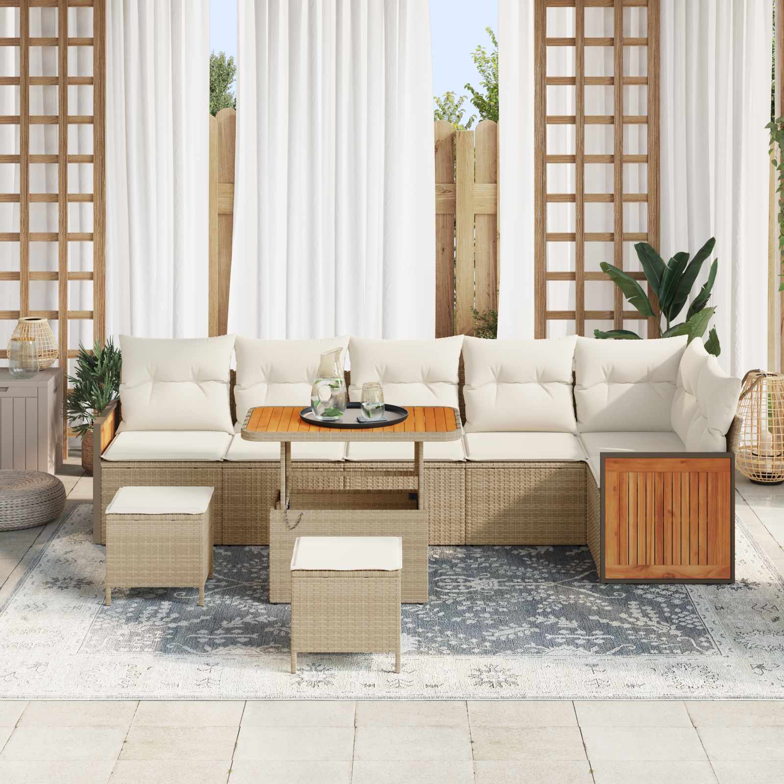 Set Divano da Giardino con cuscino 9 pcs Beige e Crema | homemem39