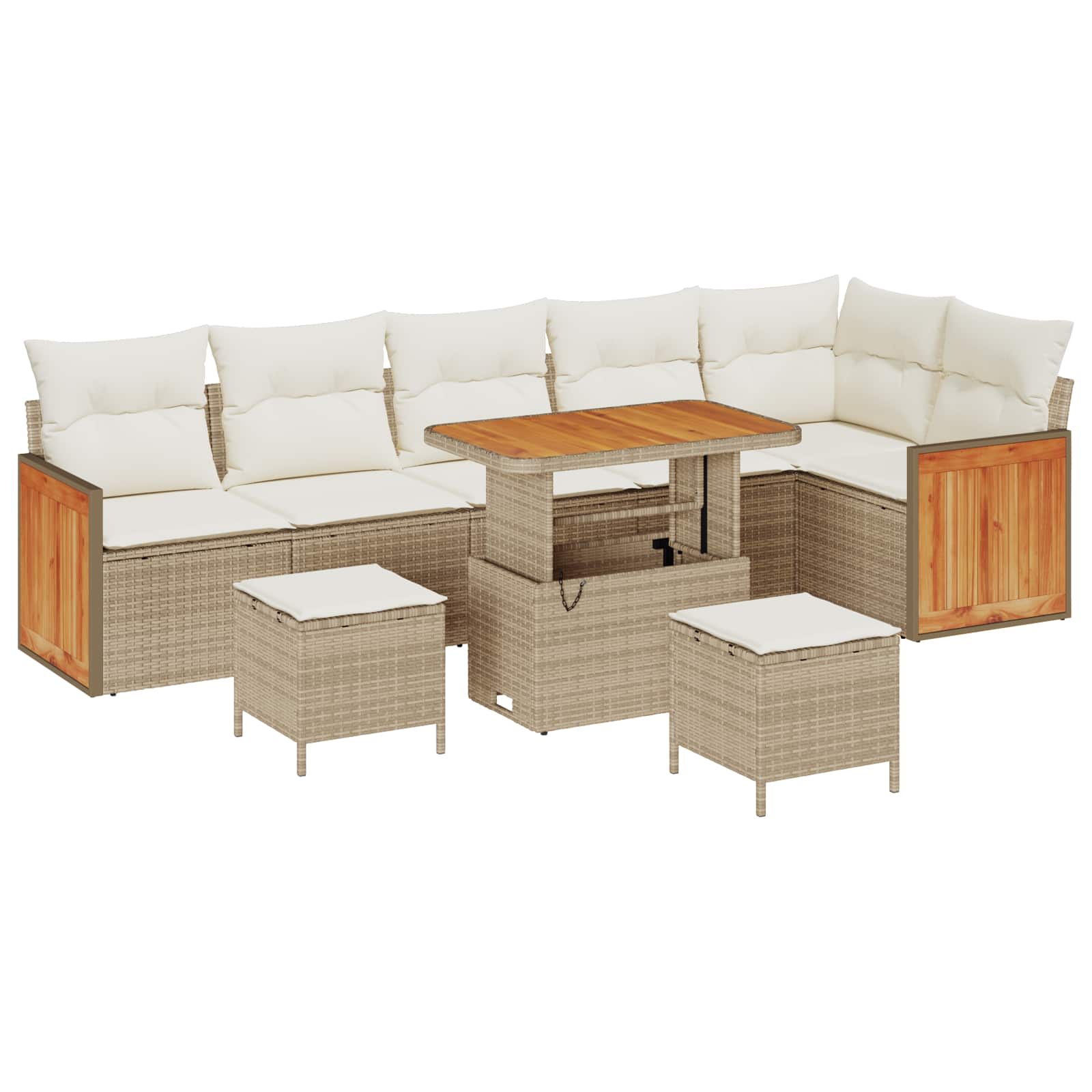 Set Divano da Giardino con cuscino 9 pcs Beige e Crema | homemem39