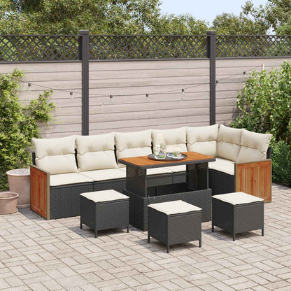 Set Divano da Giardino 10 pz 10-Numero di posti Nero e Crema