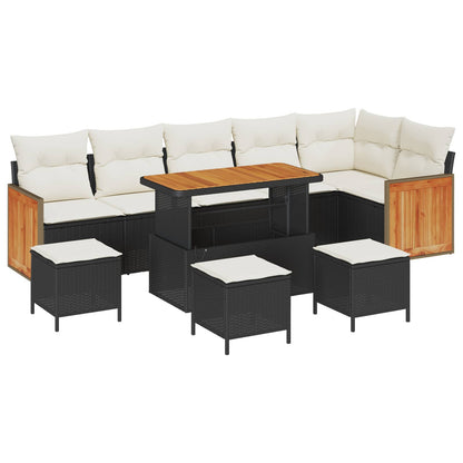 Set Divano da Giardino 10 pz 10-Numero di posti Nero e Crema