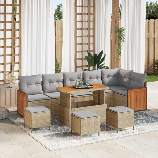 Set Divano da Giardino con cuscino 10 pcs Beige e Grigio Chiaro