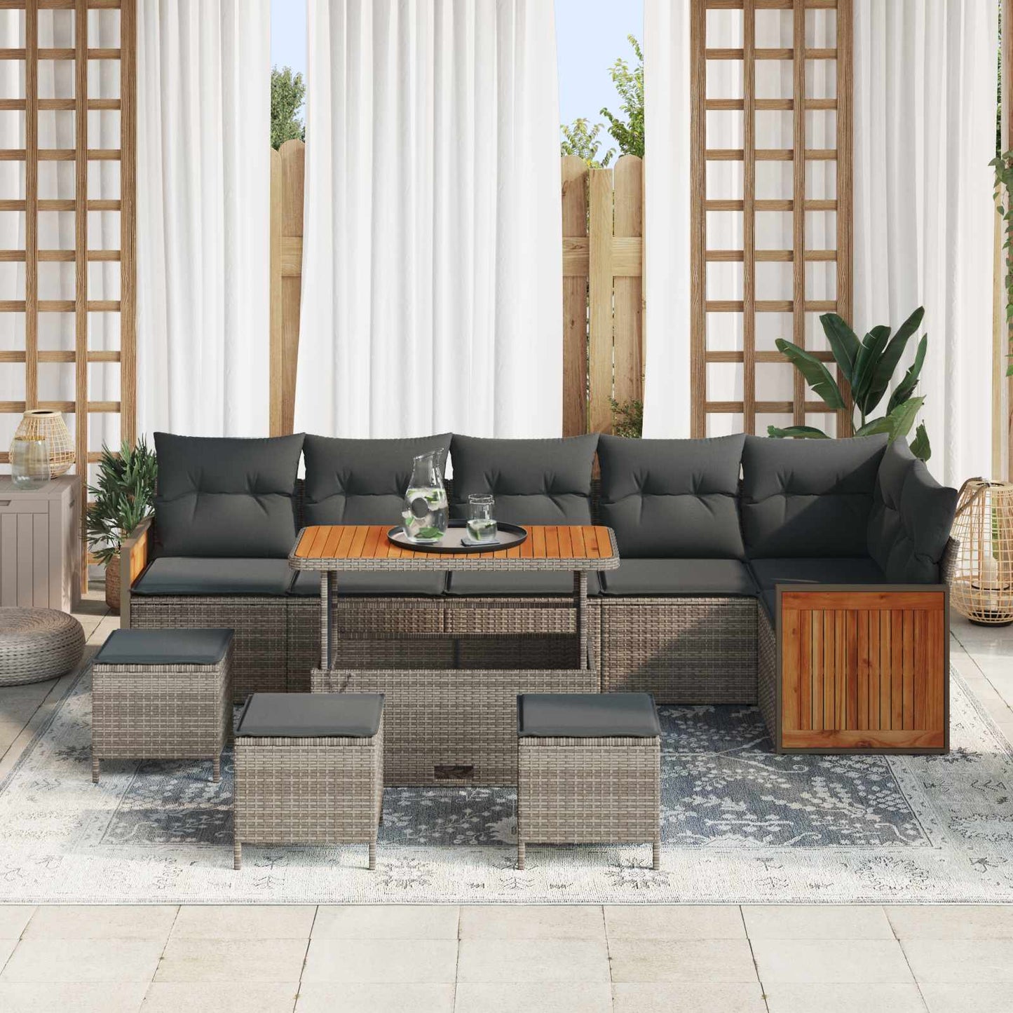 Set Divano da Giardino con cuscino 10 pcs Grigio | homemem39