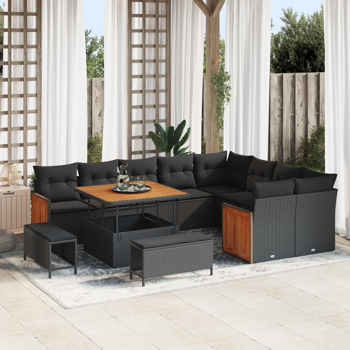 Set Divano da Giardino con cuscino 12 pcs Nero | homemem39