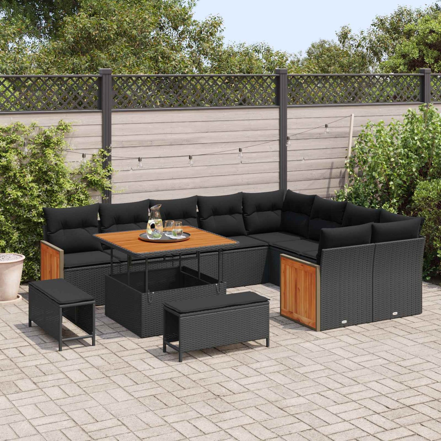 Set Divano da Giardino con cuscino 12 pcs Nero | homemem39