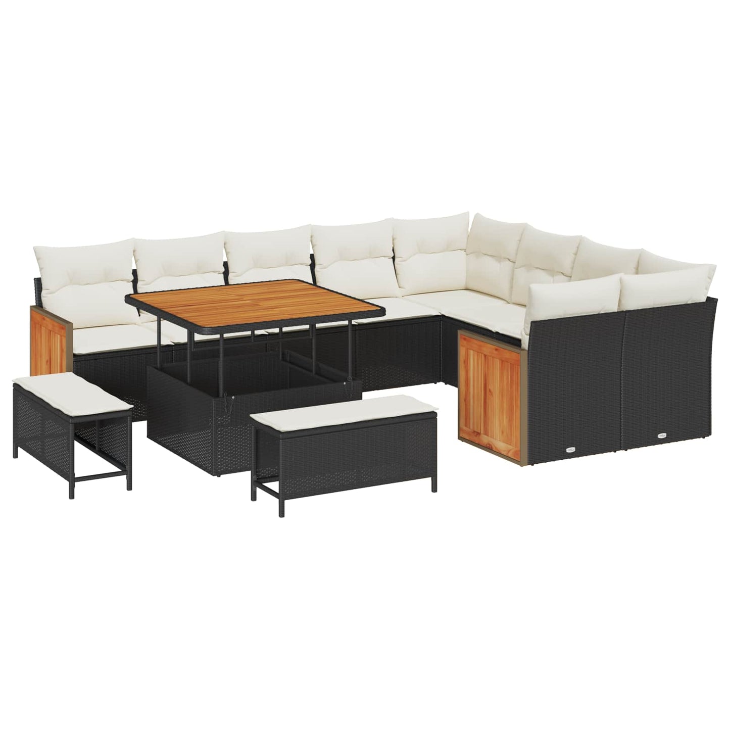 Set Divano da Giardino 12 pz 12-Numero di posti Nero e Crema