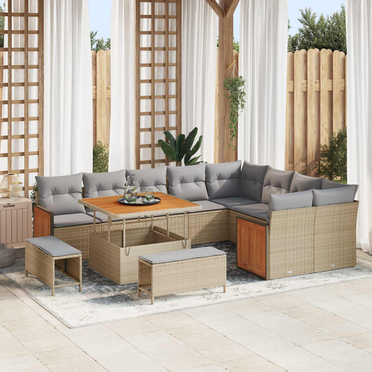 Set Divano da Giardino con cuscino 12 pcs Beige e Grigio Chiaro