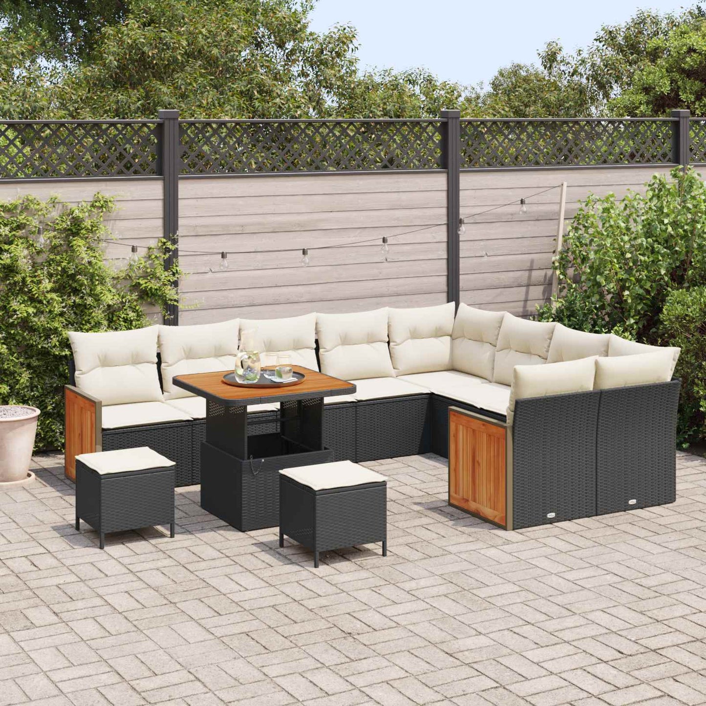 Set Divano da Giardino con cuscino 12 pcs Nero e Crema | homemem39