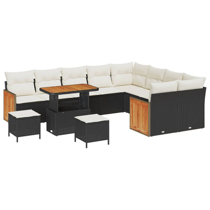 Set Divano da Giardino con cuscino 12 pcs Nero e Crema | homemem39