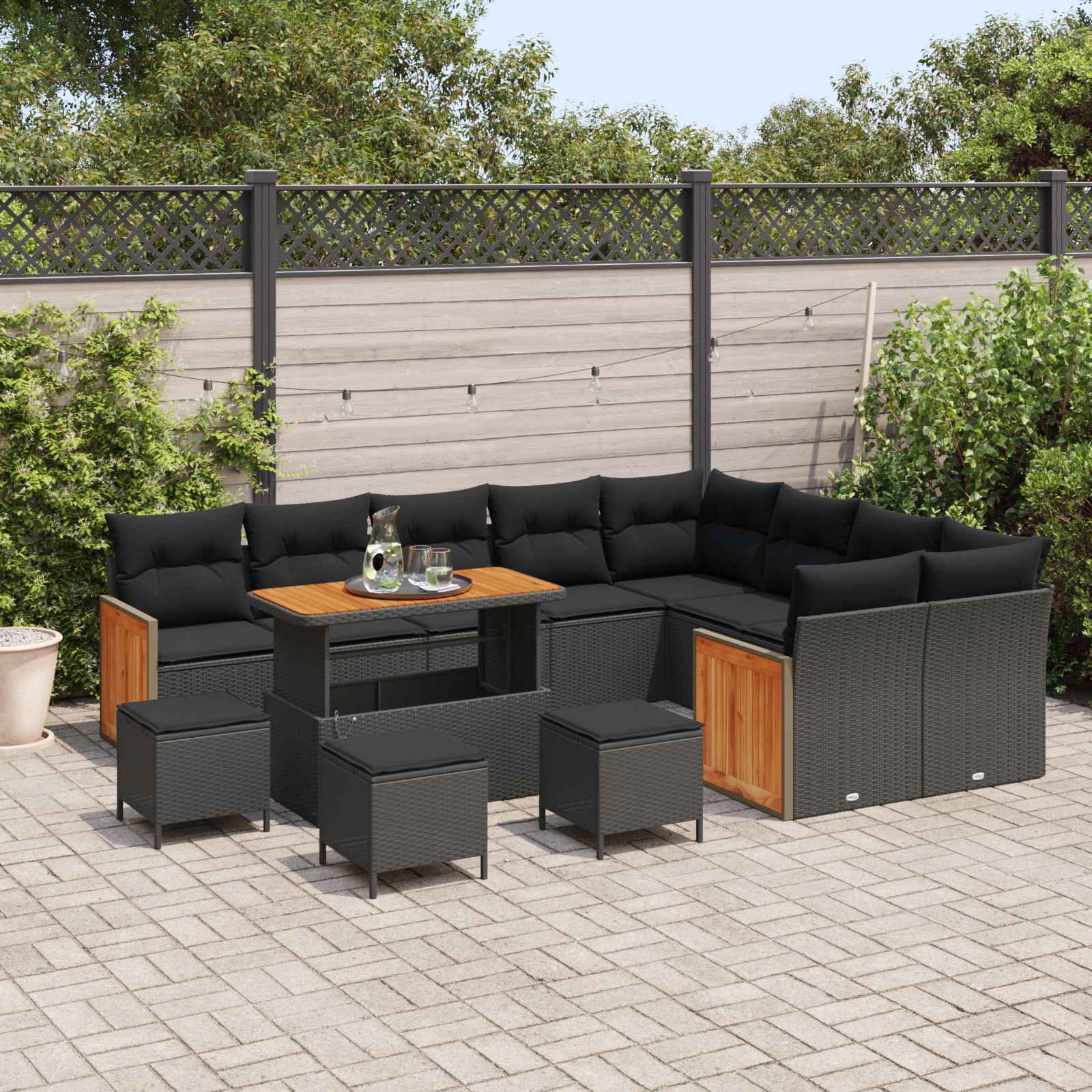 Set Divano da Giardino con cuscino 13 pcs Nero | homemem39