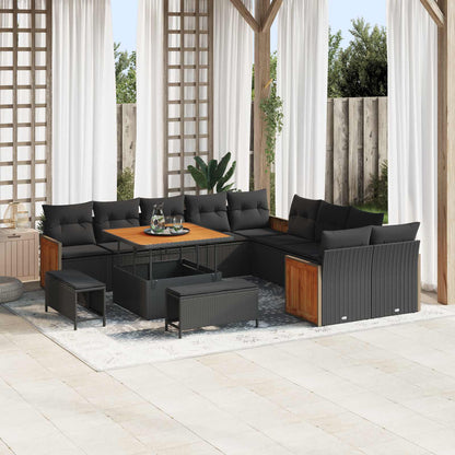 Set Divano da Giardino con cuscino 13 pcs Nero | homemem39