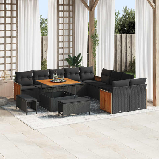 Set Divano da Giardino con cuscino 13 pcs Nero